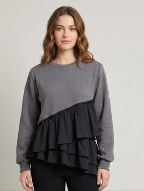 Mixed Media Ruffle Sweatshirt